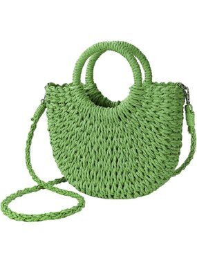 Women's Green Summer Beach Tote Purse Raffia Woven Crossbody Shoulder Bags